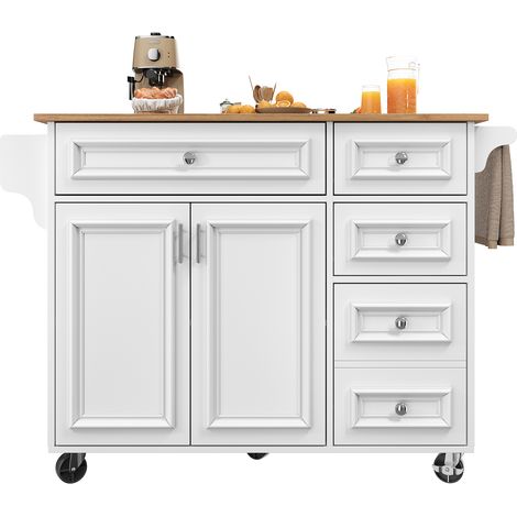 Îlot de cuisine (110×45-75×92cm), îlot de cuisine moderne, meuble de cuisine, chariot de service amovible, buffet, chariot de service à motif vintage, buffet, table à manger multifonction avec espace (1/5)