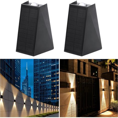 Lampes solaires pour jardin extérieur, lot de 2 appliques murales d'extérieur à lumière solaire, applique murale solaire à LED vers le haut et vers le bas, lampes solaires décoratives