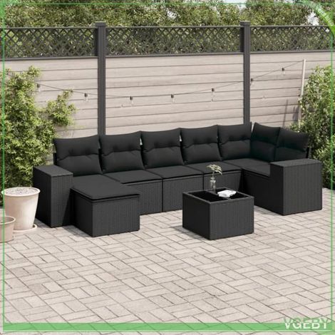 Salon de jardin 8 pièces - Modèle 3255222 - Résine tressée noire - Housses amovables - Rangement sous assise (1/3)