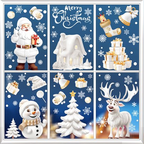 Autocollants de Noël pour fenêtres - rennes blancs et bonhommes de neige - stickers pour fenêtres - 9 feuilles (1/5)