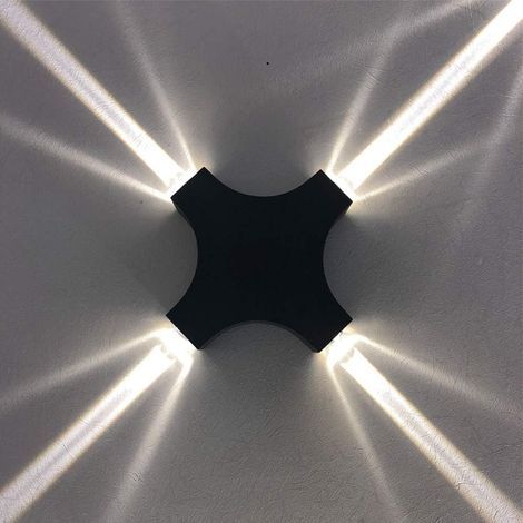 Applique Murale LED - 4 W - IP65 Étanche - Design Croix - Pour Extérieur et Intérieur - Noir - Lumière Blanc Froid - 1 Pièce (1/5)