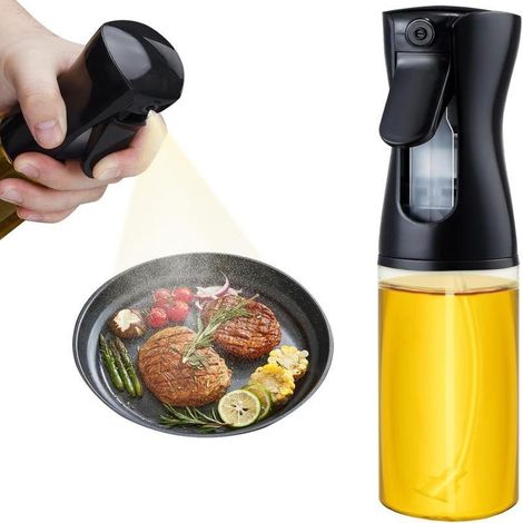 220 ml Glas-Ölsprüher zum Kochen, schwarze Olivenöl-Spenderflasche, nachfüllbare Sprühflasche für Salate, Gebäck, Heißluftfritteusen und Grillen. (1/5)