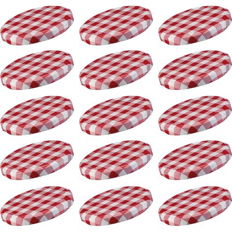 Set mit 15 Schraubdeckeln, 82 mm Durchmesser, Weißblech, für Einmachgläser, rot-weiß kariert