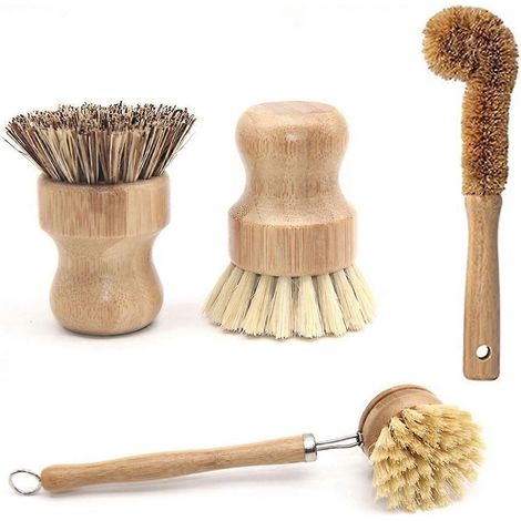Pflanzliches Reinigungsbürsten-Set, Bambus-Küchenbürsten-Set mit 4 Bürsten zur Reinigung von Geschirr, Dosen, Flaschen, Töpfen und Bratpfannen (1/5)