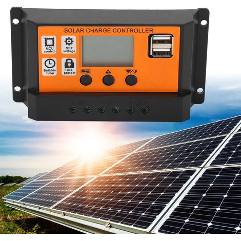Contrôleur solaire pour batterie lithium-ion au plomb-acide orange/noir avec écran LCD, adaptatif 12V/24V, 20A. (1/5)