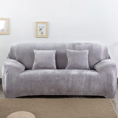 Housse de Canapé Velours Élastique Spandex 2 Places 145-185cm Grise (1/5)