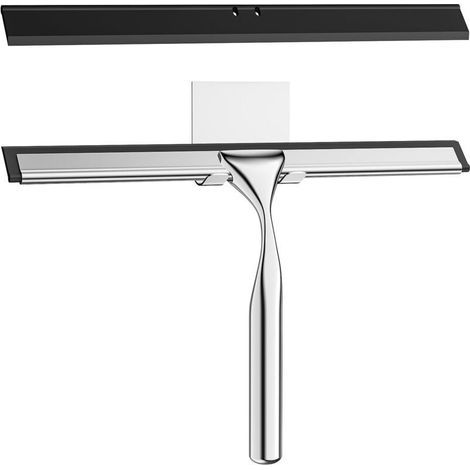 Duschabzieher aus Edelstahl, 25,5 cm, mit Haken, Duschfensterabzieher, austauschbarer Silikon-Duschabzieher für Glas, Spiegel, Fliesen, Küche – Silber (1/5)