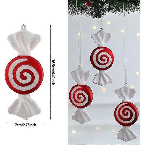 1 boule de Noël suspendue, rouge et blanche, en forme de canne à sucre, pour la maison, les fêtes et le sapin de Noël. Décorations pour Noël, Navidad et Nouvel An. (1/5)