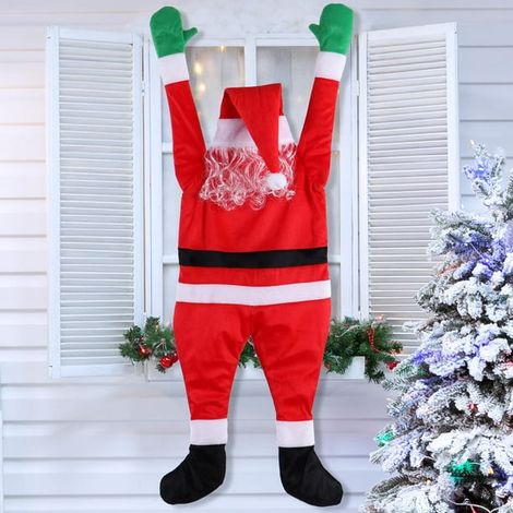 Père Noël suspendu 67cm, décoration de Noël extérieure et intérieure, ornement festif pour toit, porche, gouttière, balcon, suspension de sapin, décoration murale et porte, lot unique (1/4)