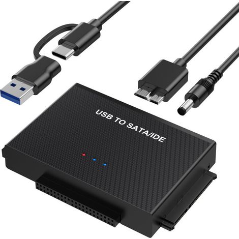 Convertisseur USB 3.0 vers SATA/IDE - Adaptateur externe pour disques durs 2,5" et 3,5" avec câble USB C. (1/5)