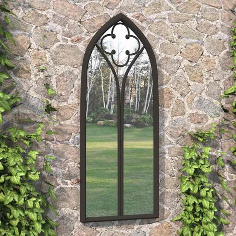 Miroir de jardin extérieur en fer effet rouille noir 70 x 30 cm - PANGIVO (1/5)