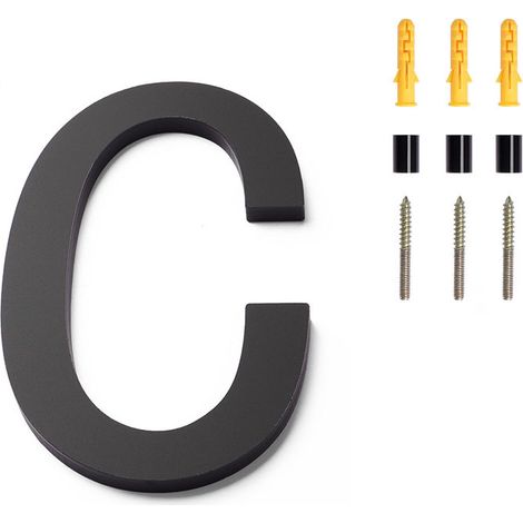 Placa de número de puerta moderna de acero inoxidable cepillado – 152 mm (6 pulgadas) de alto, acero inoxidable negro macizo (letra C) (1/5)