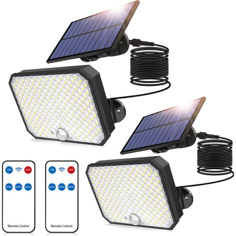 Set di 2 luci solari da esterno ultra resistenti, faretti solari da 4000 lm attivati dal movimento con telecomando - illuminazione di sicurezza impermeabile IPX5, attivazione automatica dall'alba al t