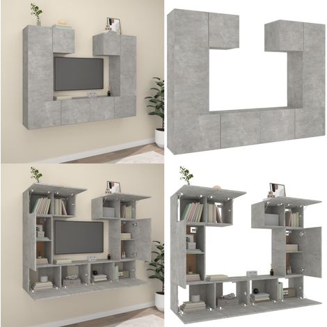 Ensemble de meubles TV 6 pcs Gris béton Bois d'ingénierie - Ensemble de meubles TV - Meuble TV gris béton (1/5)