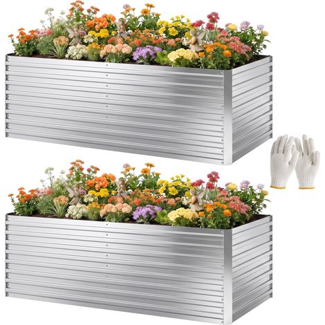 Outsunny 2 Aiuole Rialzate Metallo Galvanizzato 180x90x60cm Argento (1/5)