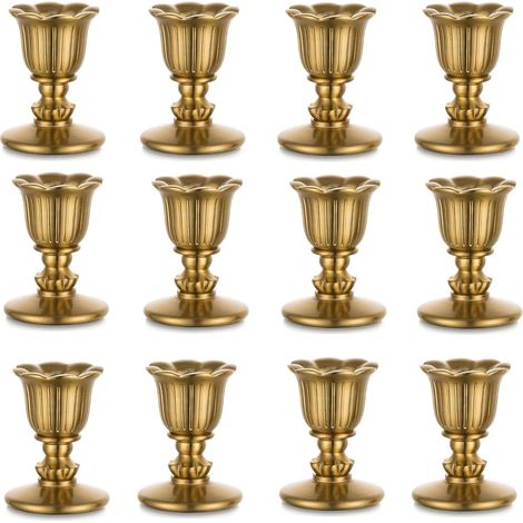 Lot de 12 petits bougeoirs vintage en laiton doré pour déco table rétro, mariage, Noël, couronne de l'Avent. (1/5)