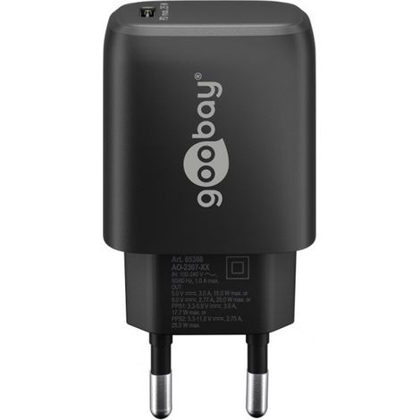Cargador de pared USB-C PD GaN 25W negro SGS STCPDGAN25W-BK