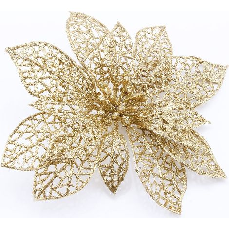Eosnow Fleur de Noël à paillettes, décoration DIY de 10 cm pour couronnes d'arbres en rotin de fête (1/5)