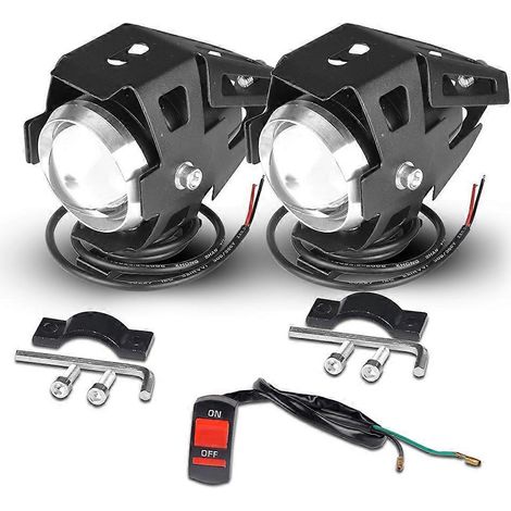 Lot de 2 phares LED pour moto, projecteur flash ultra-lumineux externe U5, style pistolet laser, transformateurs, projecteur de surbrillance - Paire d'interrupteurs noirs U5 (1/5)