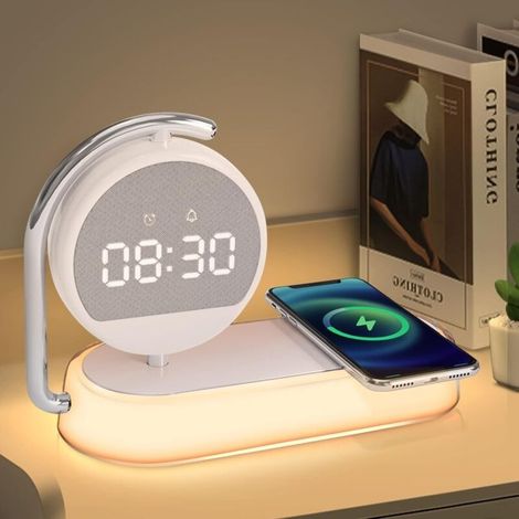 Lampe de réveil LED chevet avec station charge sans fil W veilleuse tactile à niveaux 15 3 (1/5)