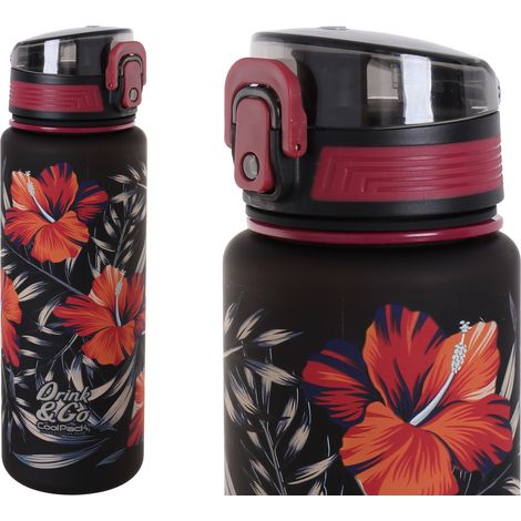 Botella de agua Coolpack Brisk RIO de 600 ml con sistema antiderrame y diseño floral. (1/2)