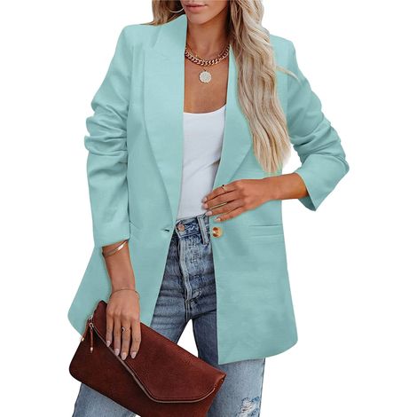 Veste de tailleur femme à manches longues, couleur unie, style décontracté, en polyester doux, idéale pour le travail et les activités de plein air, vert clair, taille XXXL (1/5)