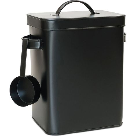2 x metal storage box, 6.5 L with measuring spoon, pet food & coffee, airtight, black