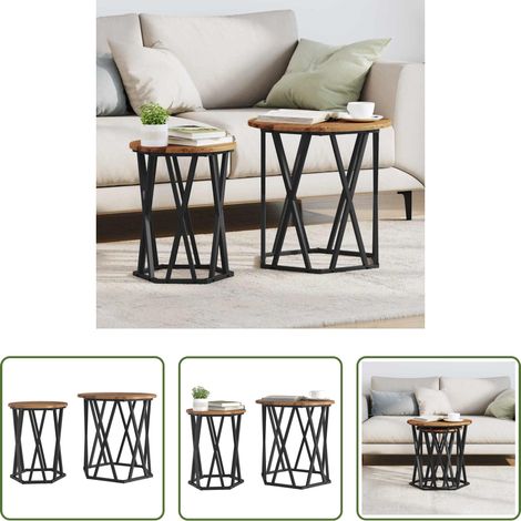 Table basse bois ancien - Table basse 2 pcs Bois Ancien Bois d'ingénierie et acier (1/5)