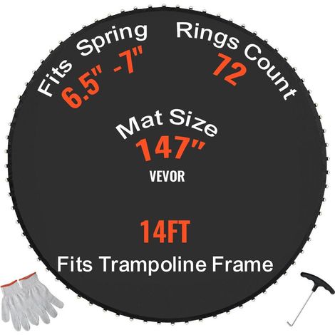 Cadre rond 426 cm et ressorts 16,5-17,8 cm, tapis de saut de remplacement universel pour trampoline, anneaux en V durables (1/5)