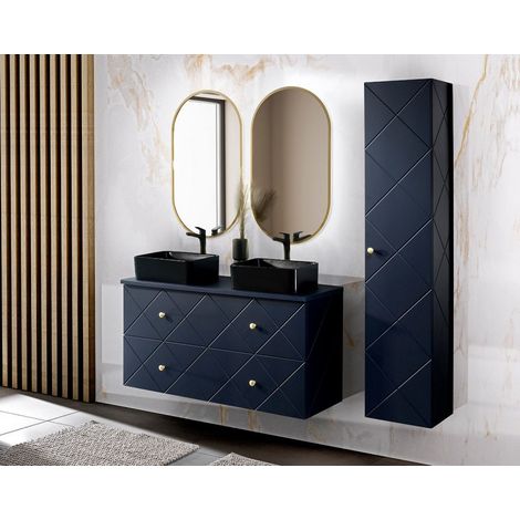 Ensemble complet salle de bain meuble double vasques 120 cm + 4 éléments - Aurore Blue - Livraison gratuite