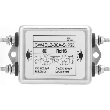Filtre EMI monophasé CW4EL2-30A S, alimentation 115 V/250 V 50/60 Hz, pour l'alimentation et la réduction des interférences électromagnétiques (1/5)