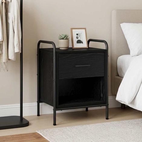 vidaXL Bedside Cabinet Black Oak 40 x 30 x 50 cm Engineered Wood (1/5)