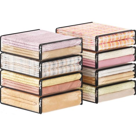 Sac de Rangement Transparent, Sac Rangement Vetement Pliable, Housse Rangement Vetement en Plastique, Rangement sous Lit pour Couette, Vêtements, Pull, Serviette, Couverture, 14 L, Lot de 8