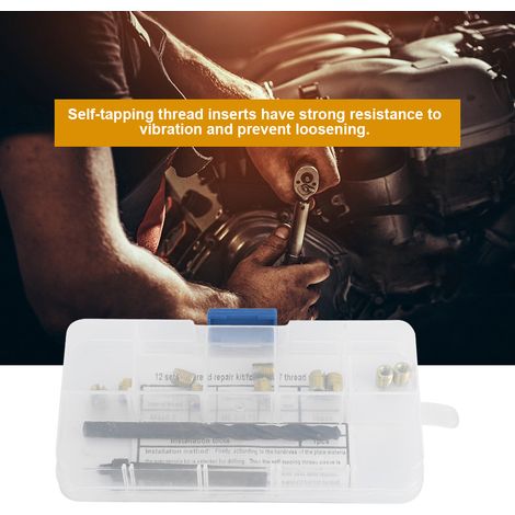 Lot de 12 pièces kit réparation filetage M4x0.7 inserts filetés auto-taraudeurs foret hélicoïdal outil de pose (1/5)