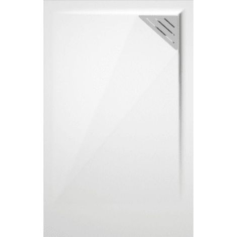 Plato de ducha resina TRINITY blanco  90x90 cm rejilla inox a la derecha