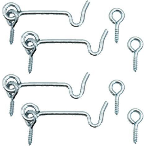Set of 4 Silver Iron Door Hooks (50mm) with Mounting Screws for Windows, Barn Doors, Shed Doors and Garage Doors (1/5)