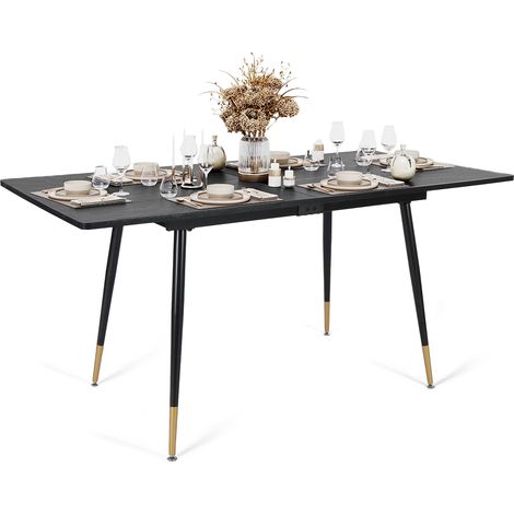 Meubles Cosy – Table de salle à manger extensible 4 à 6 personnes – Cadre métallique noir et or – Style industriel rétro – 120-160x80x75cm – Bois d'ingénierie (1/5)
