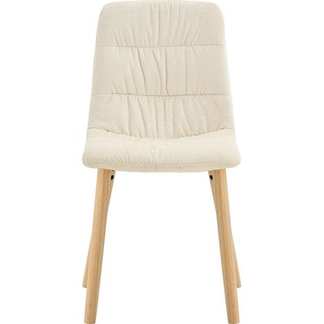 Chaise de salle à manger en tissu blanc avec pieds en chêne massif, ensemble de 2, hauteur 88 cm (1/5)