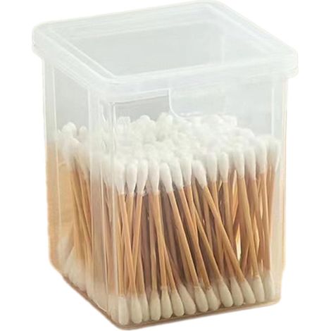 Porte-cotons-tiges - Pots de salle de bain avec couvercles, distributeur de cotons-tiges pour maquillage, porte-cotons-tiges transparent, organisateur de maquillage pour coiffeuse.
