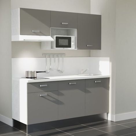 Kochnischen K30L-PT - 180 cm mit Arbeitsplatte und spüle - Graue Front - weiße Laminatplatte - Kredenzen ja + Haushaltsgeräte