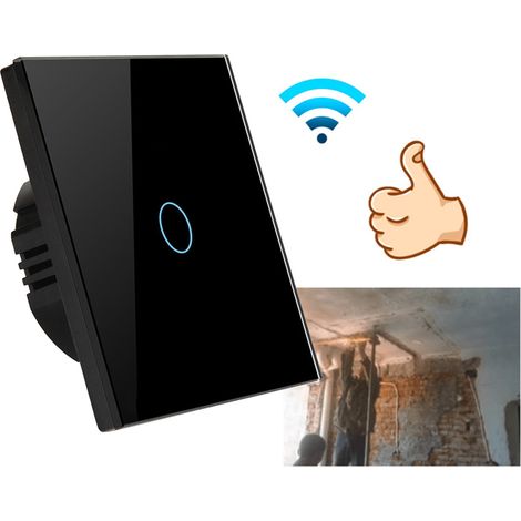 Interrupteur intelligent WiFi à un fil, AC90-240V, norme européenne, tactile + commande vocale Alexa RF, noir, une position (1/5)