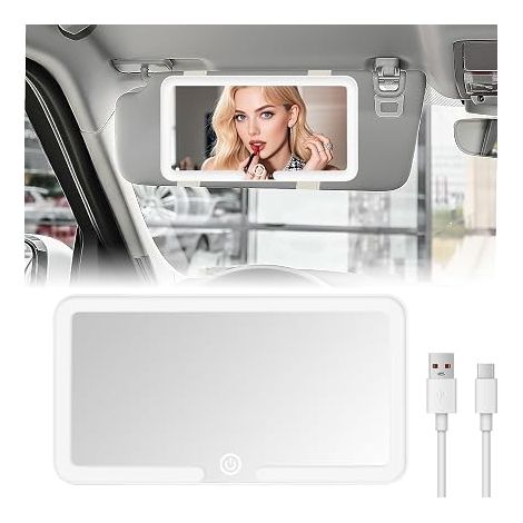 Universal Portable Car Vanity Mirror, Car Sunshade Mirrors with 3 Lighting Modes, Rechargeable LED Car Mirrors Easy to Install (Black)