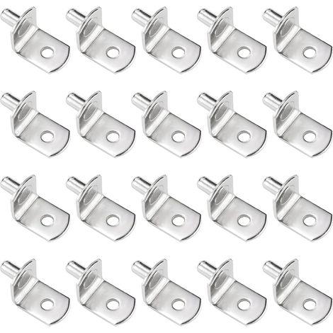 Paquete de 20 clavos de soporte para estantes, de 6 mm, en forma de L, para muebles, armarios y librerías (plateados) (1/5)