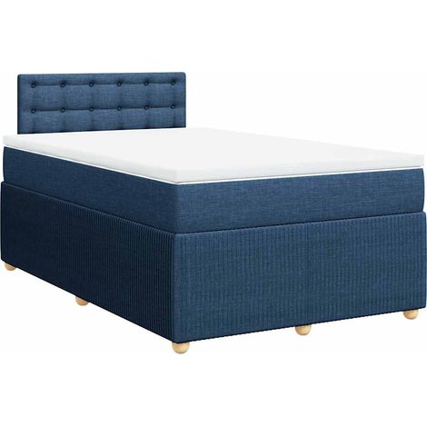 Lit double  Lit adulte  Sommier à lattes de lit avec matelas Bleu 120x200 cm Tissu
