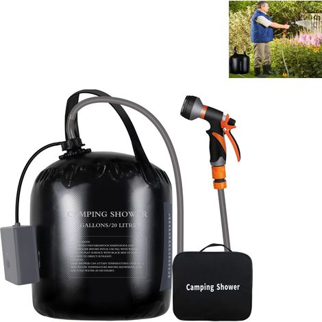 Kit de douche portable, douche de camping, outils d'arrosage avec poche à eau solaire chauffante de 20 L et pompe de douche électrique rechargeable pour le lavage des animaux