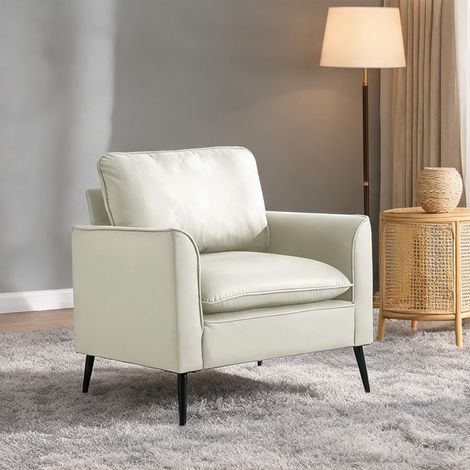 Fauteuil 1 place en simili cuir blanc design nordique-rétro (1/5)