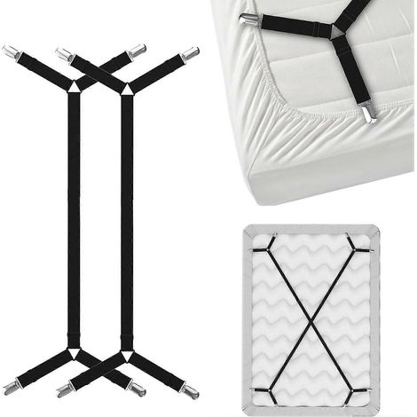 Sangles de maintien croisées pour draps-housses - Pour matelas jumeaux, queen et king size - Clips élastiques et attaches (1/5)