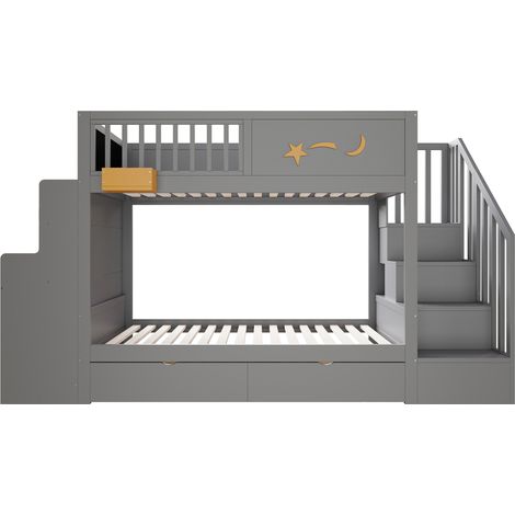 Letto a soppalco per bambini 90 x 200 cm con scrivania, cassetti e scala sicura grigio (1/5)
