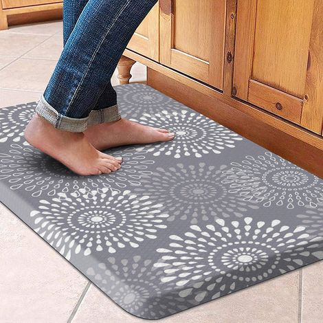 Stain-resistant, non-slip floral-patterned leather floor mat, stain-resistant and oil-resistant, thickened and fatigue-resistant kitchen mat - Chrysanthemum - Gray - 441201.2cm woven texture slope