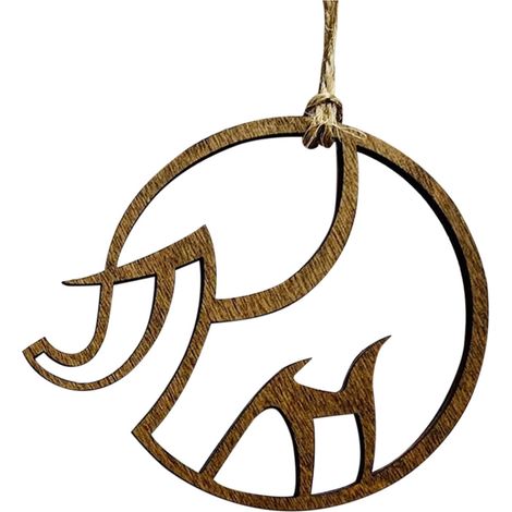 Pendentif Éléphant En Bois - Décoration De Noël Pour Arbre - Design Creusé Avec Cordon De Suspension - 9 cm - 1 Pièce (1/5)